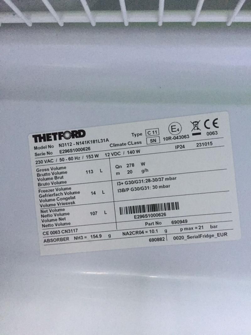 Daten des Kühlschrankes