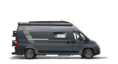 Hymer Campervan Redwood mit Aussenlackierung Lanzarote Grau von der Seite gesehen 