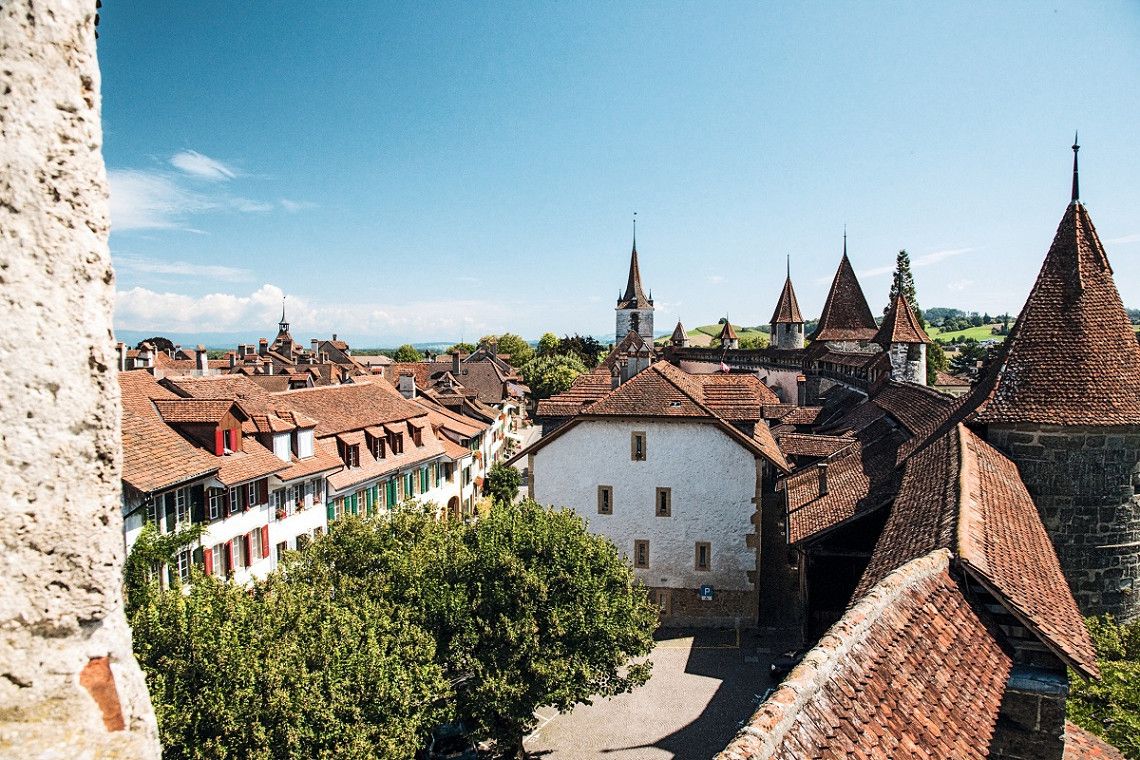 View of the Old Town of Murten from the enclosing wall