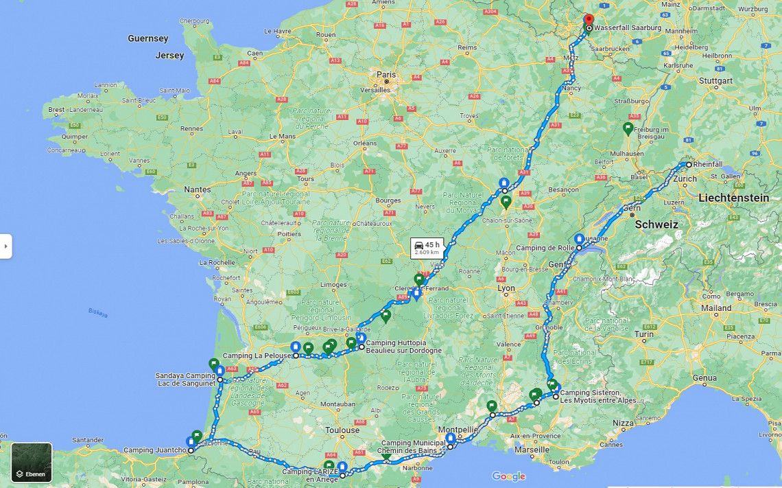 Round trip (08/23 in planning)
Germany -> Switzerland -> (South) France -> Germany
