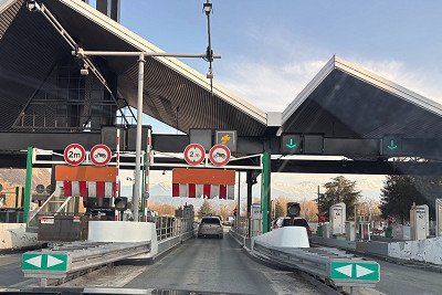 toll station in France with different lanes