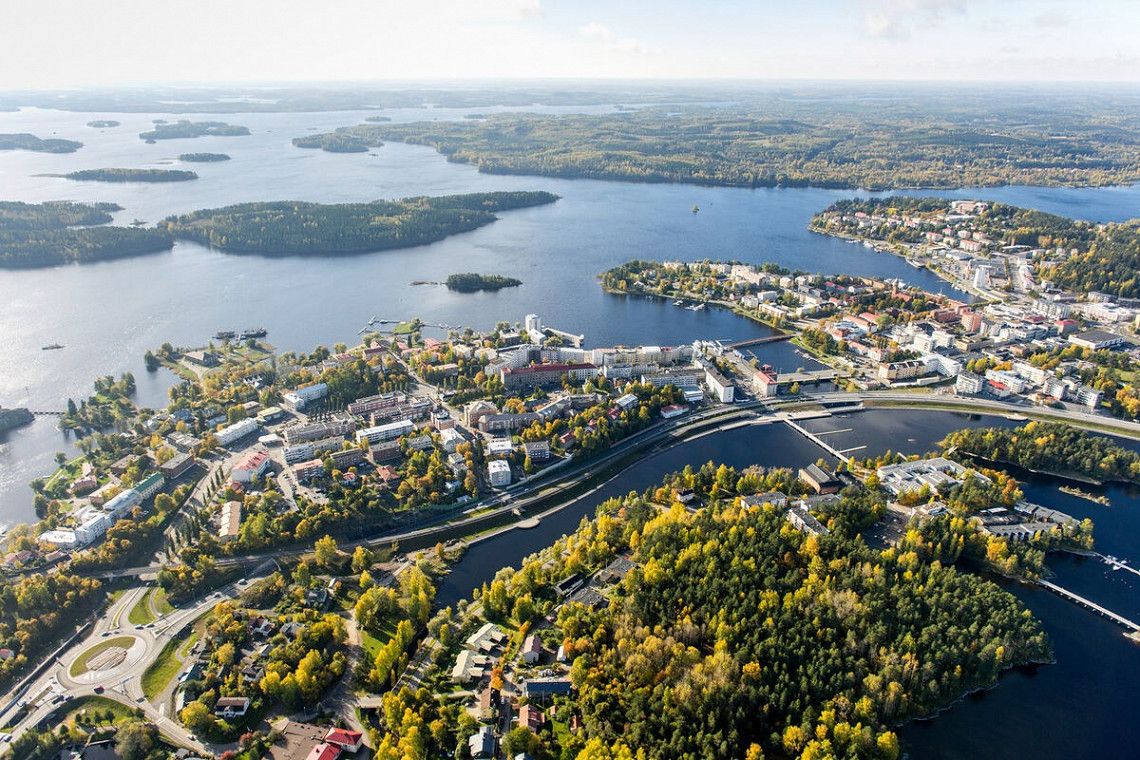 Luftbild Savonlinna im Saimaa Seengebiet 