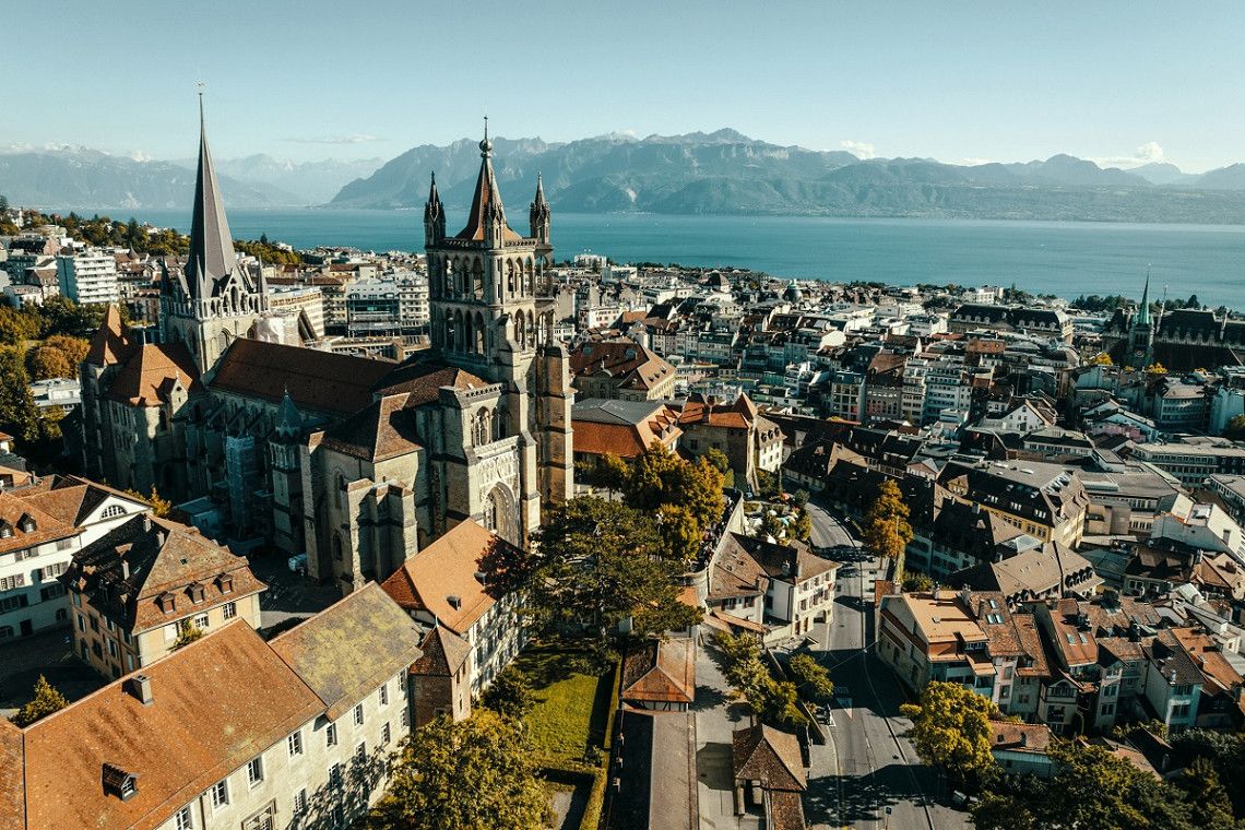 The Old Town of Lausanne with the Cathedral