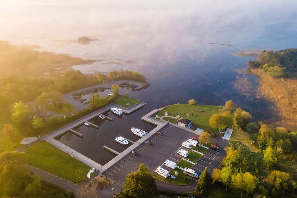 Aerial view of the Portumna RV park on Lough Derg