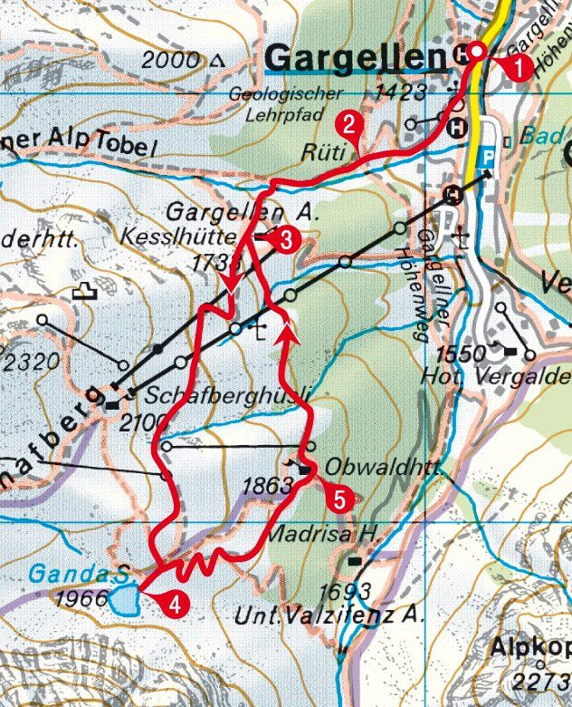 Karte der Rundwanderung zum Gandasee ab Gargellen