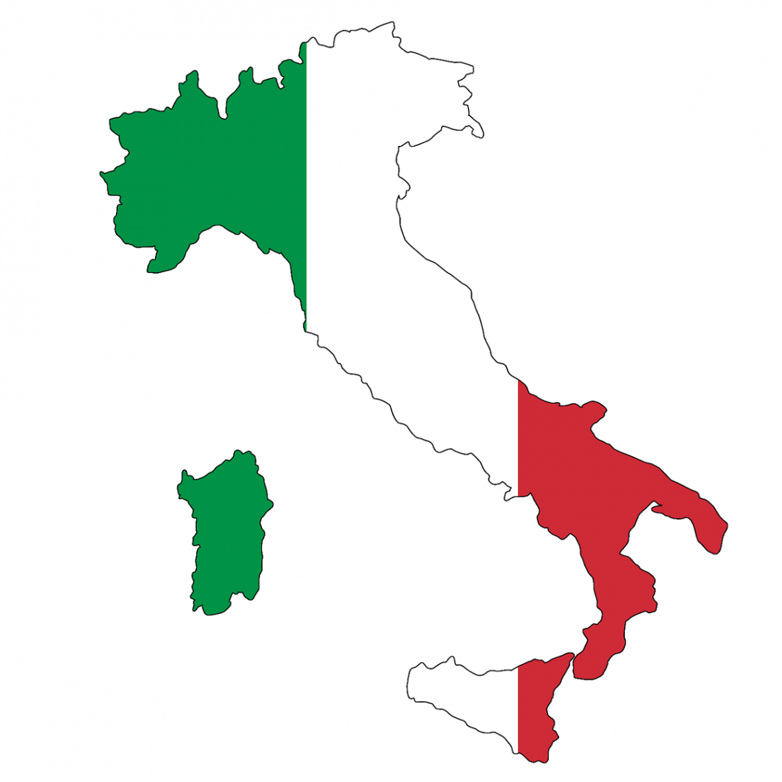 Grafik Landkarte Italien in Flaggenfarbe