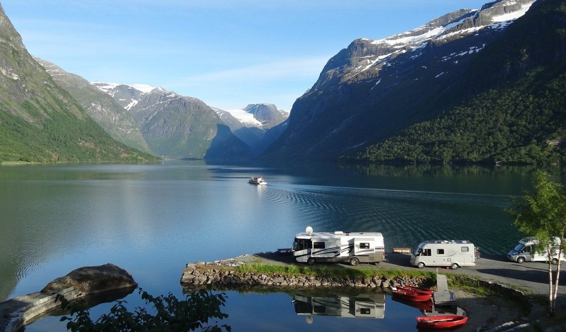 Camperplaats bij Sande Camping in Zuid-Noorwegen