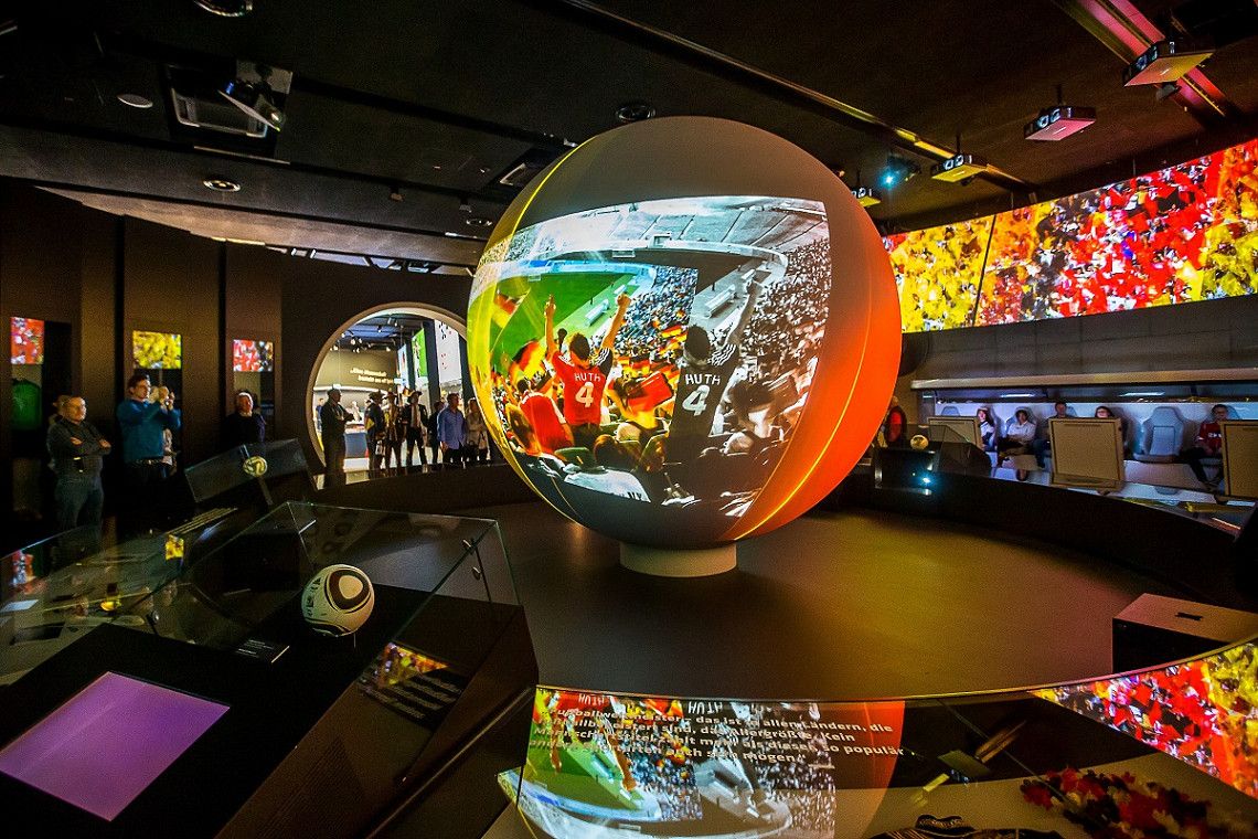 Grosser Video-Ball in der Ausstellung des Deutschen Fußballmuseums 