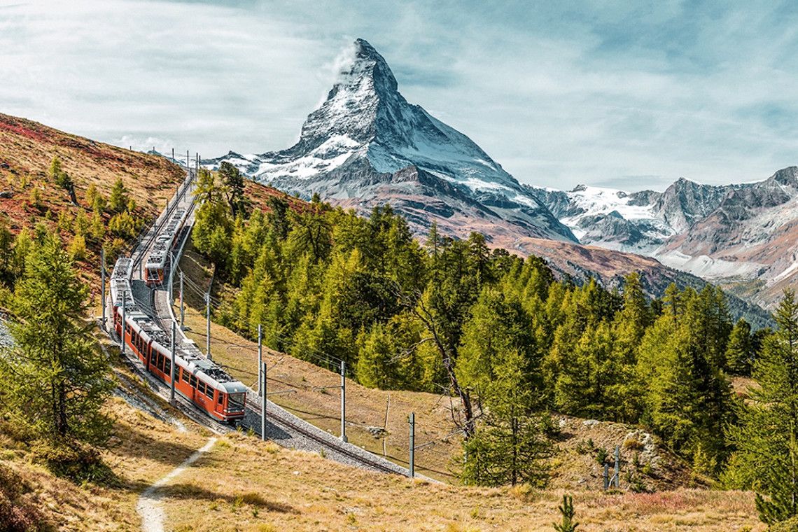 Gornergrat Railway in front of the Matterhorn panorama