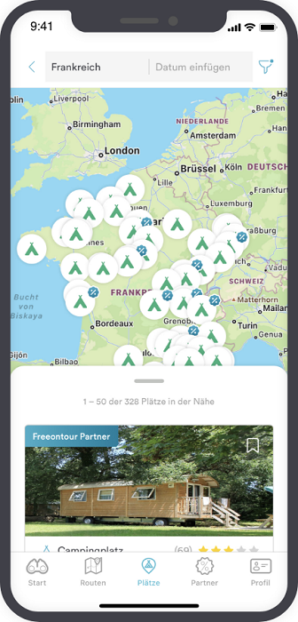 Screenshot Freeontour Campingplatzführer App