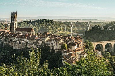 Blick auf die Altstadt von Freiburg, Schweiz