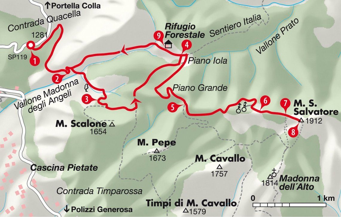 Ausschnitt Wanderkarte Monte San Salvatore, Sizilien