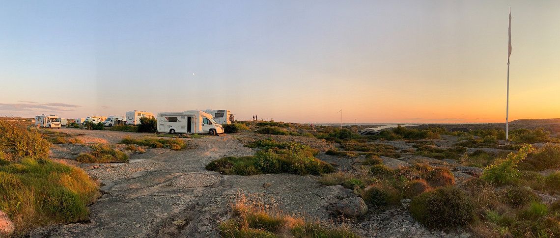Sotenäs Camping motorhome area at sunset