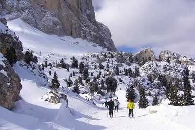 Skiabfahrt Steinerne Stadt in den Dolomiten