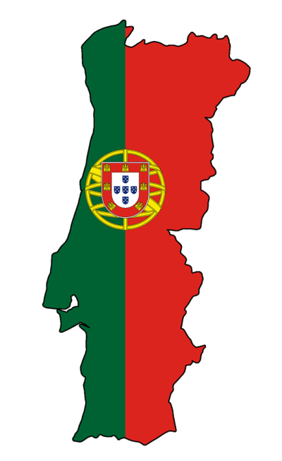Graphical representation of Portugal map with flag on background