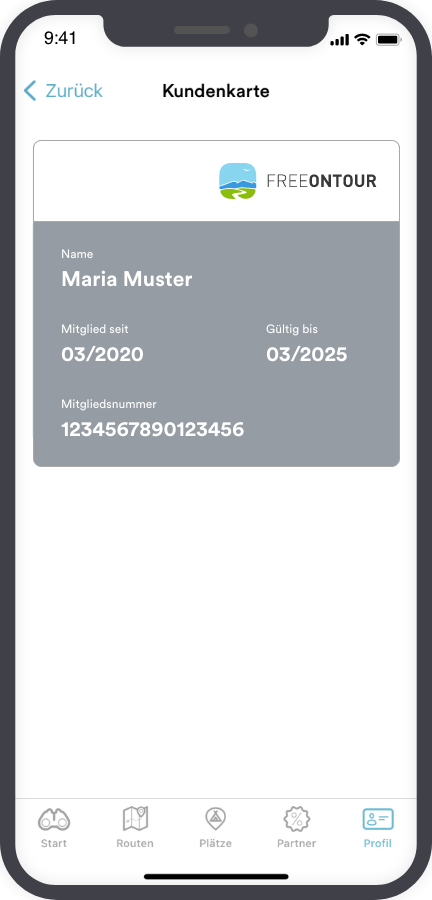 Digitale Freeontour-Kundenkarte in der Freeontour-App