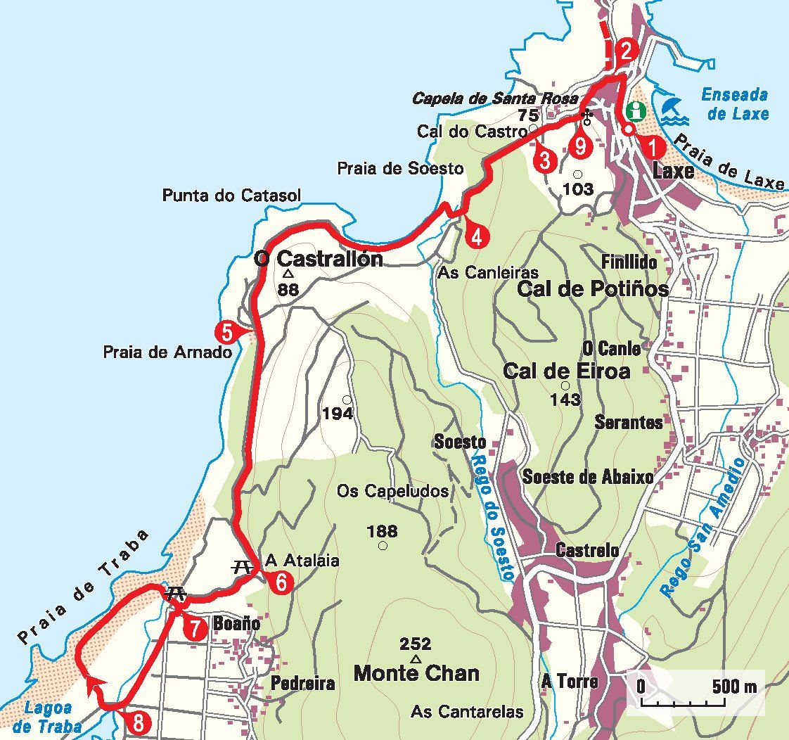 Karte der Küstentour in Galicien
