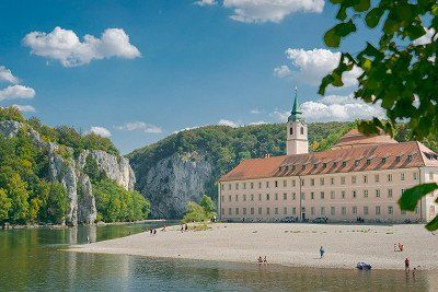 View of Weltenburg Abbey at the Danube Gorge