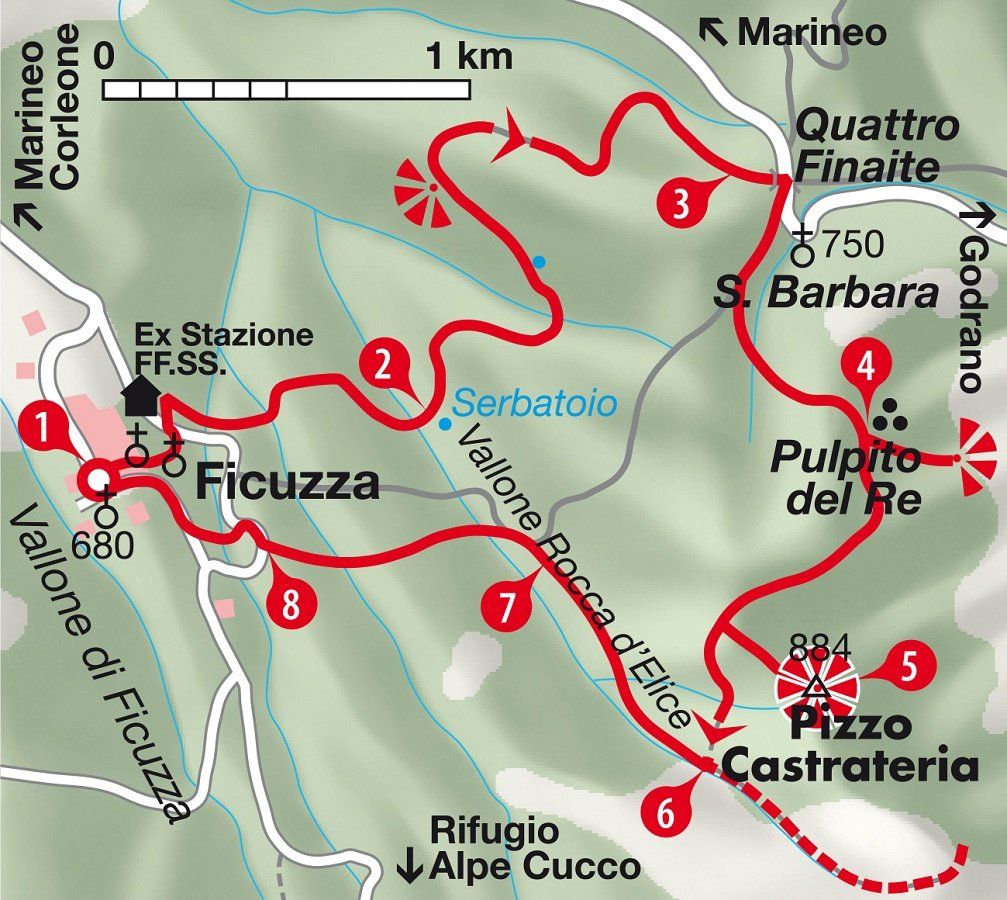 Karte Rundwanderung Sizilien durch den Wald von Ficuzza