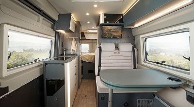 Innenraum im Laika Campervan Ecovip Evoluzione mit Monte Carlo Polsterwelt