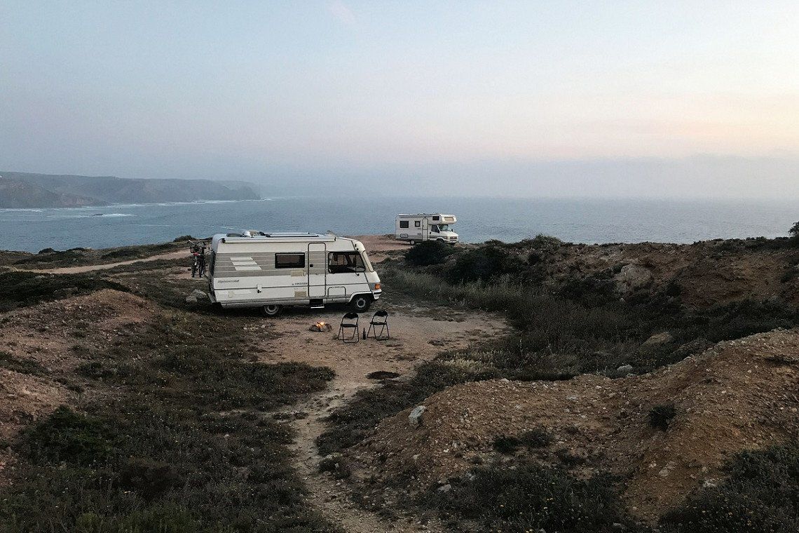 motorhomes by the coast in Portugal