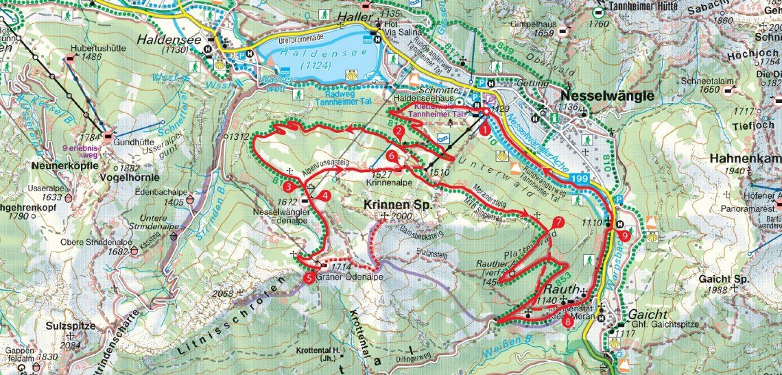Karte Mountainbiketour rund um die Krinnenspitze in den Allgäuer Alpen