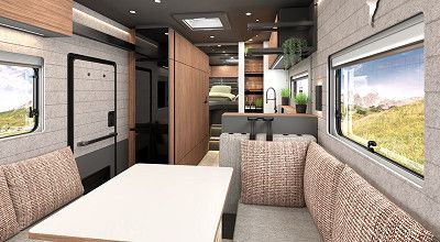 Filzwände im Wohnbereich des Premium-Liners Arto 84