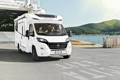 An Etrusco motorhome disembarking from a ferry