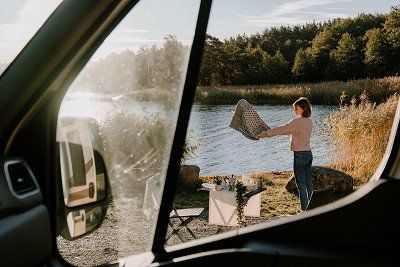 Motorhome by a lake