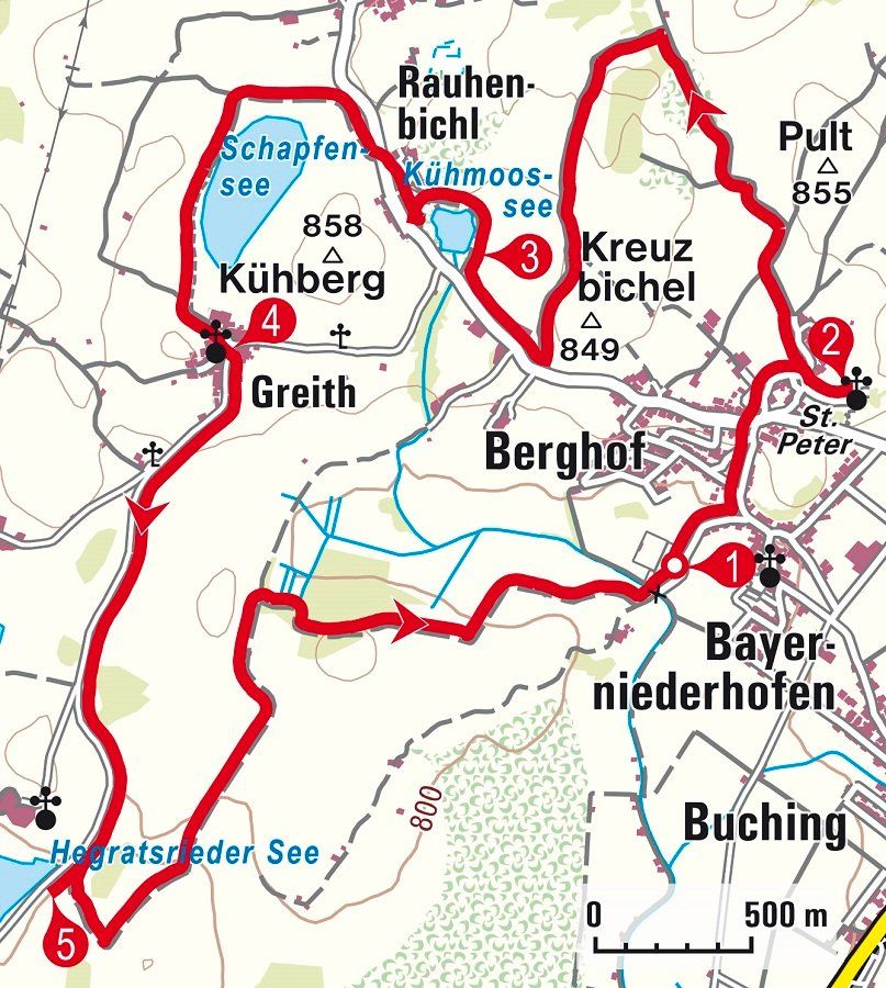 Karte zur Wanderung zum Hegratsrieder See