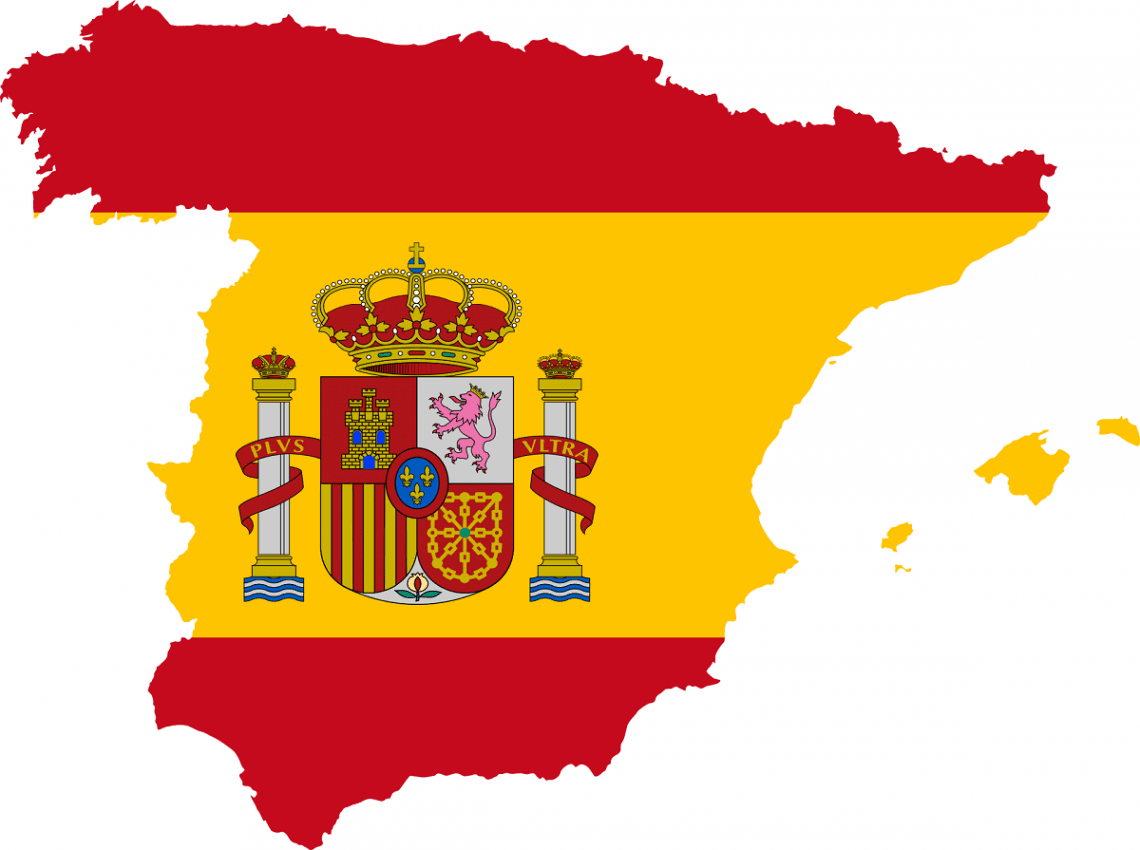 Graphic representation outline of Spain on Spanish flag