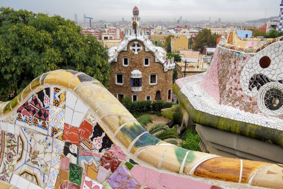 Gaudí buildings in Park Güell in Barcelona