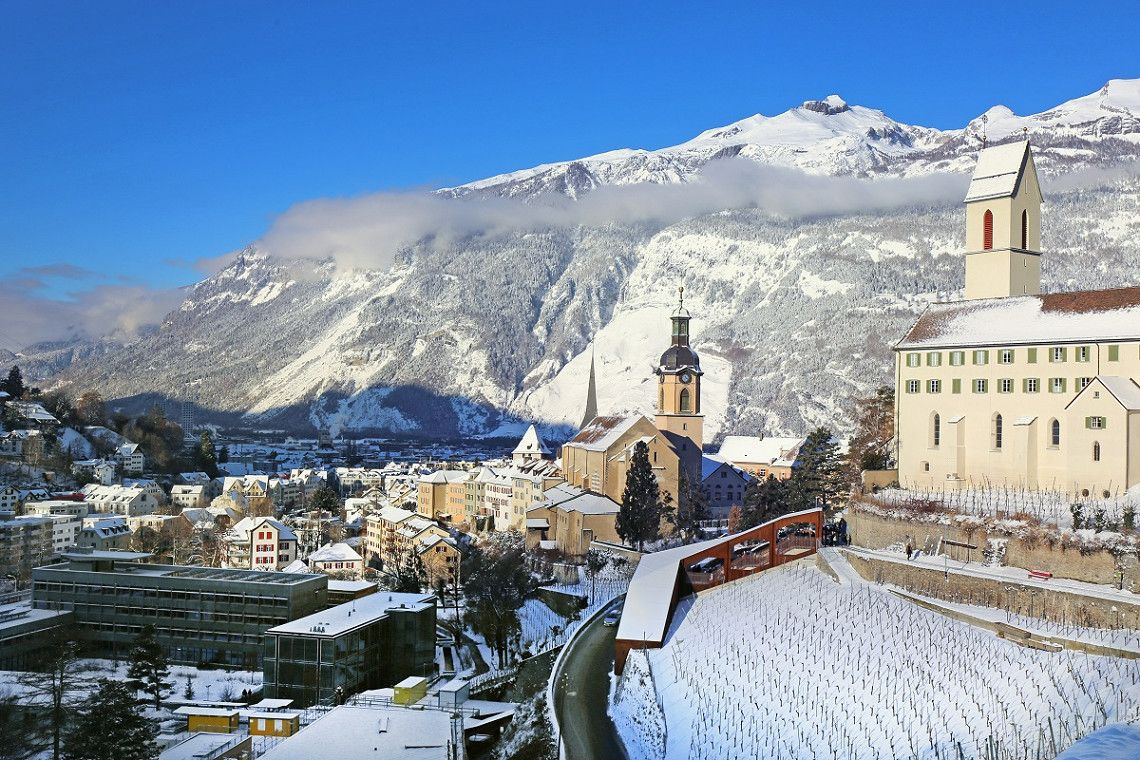 Chur surrounded by mountains in winter