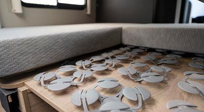 Tellerfedern im Heckdoppelbett des Dethleffs Campervans Globetrail 540 Dr