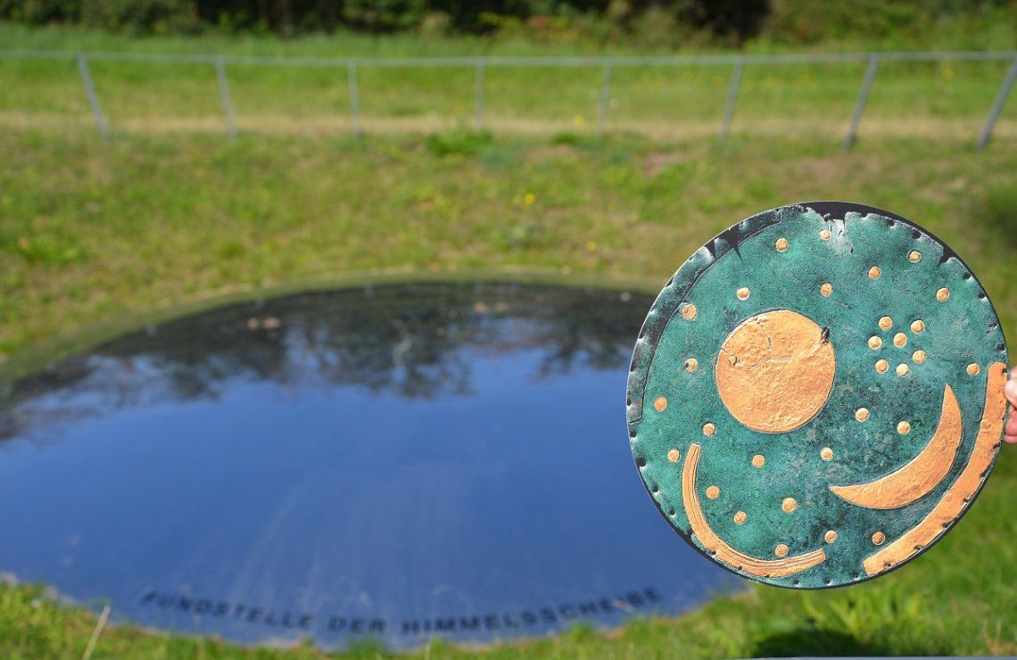Replica of the Nebra sky disc at the discovery site in Nebra