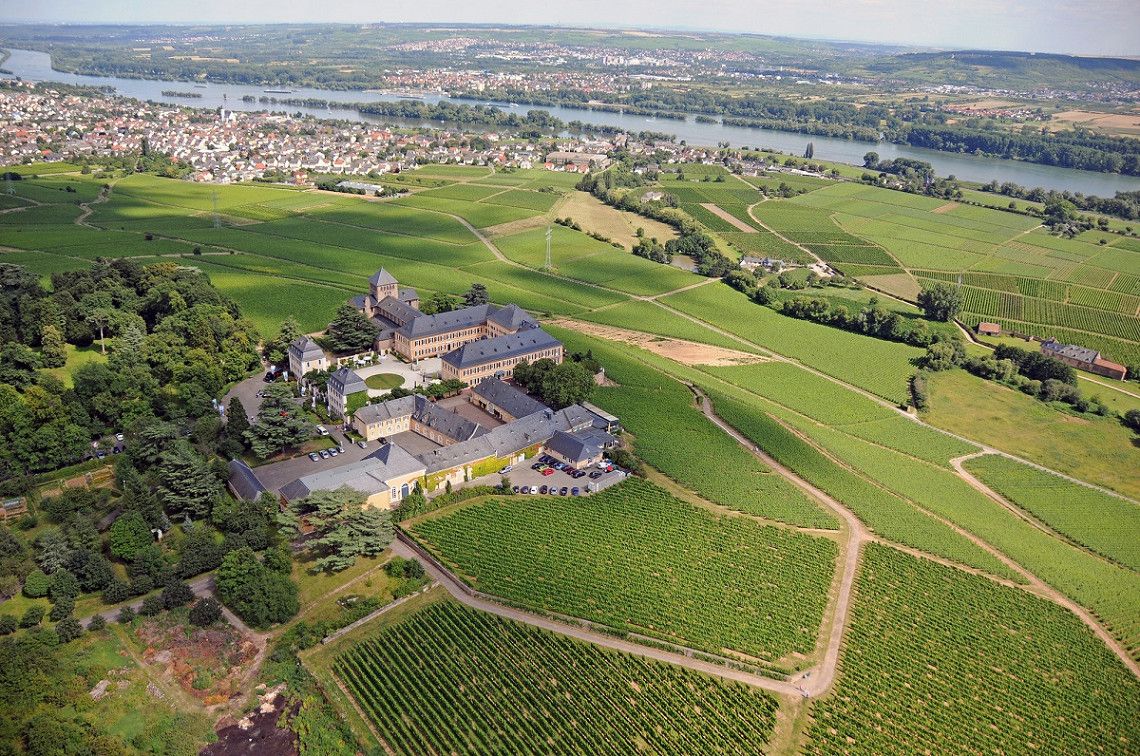 Luftaufnahme Schloss Johannisberg mit Blick zum Rhein