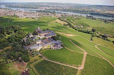 Luftaufnahme Schloss Johannisberg mit Blick zum Rhein