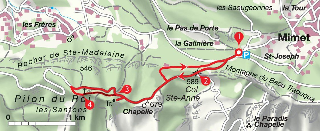 Karte Rundwanderung Pilon du Roi