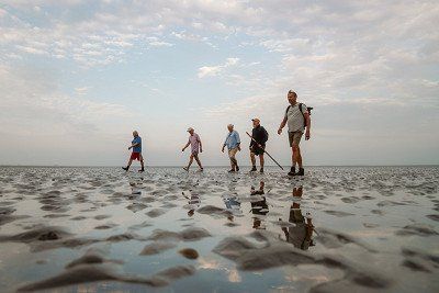 Walkers on the wadden sea in Friesland