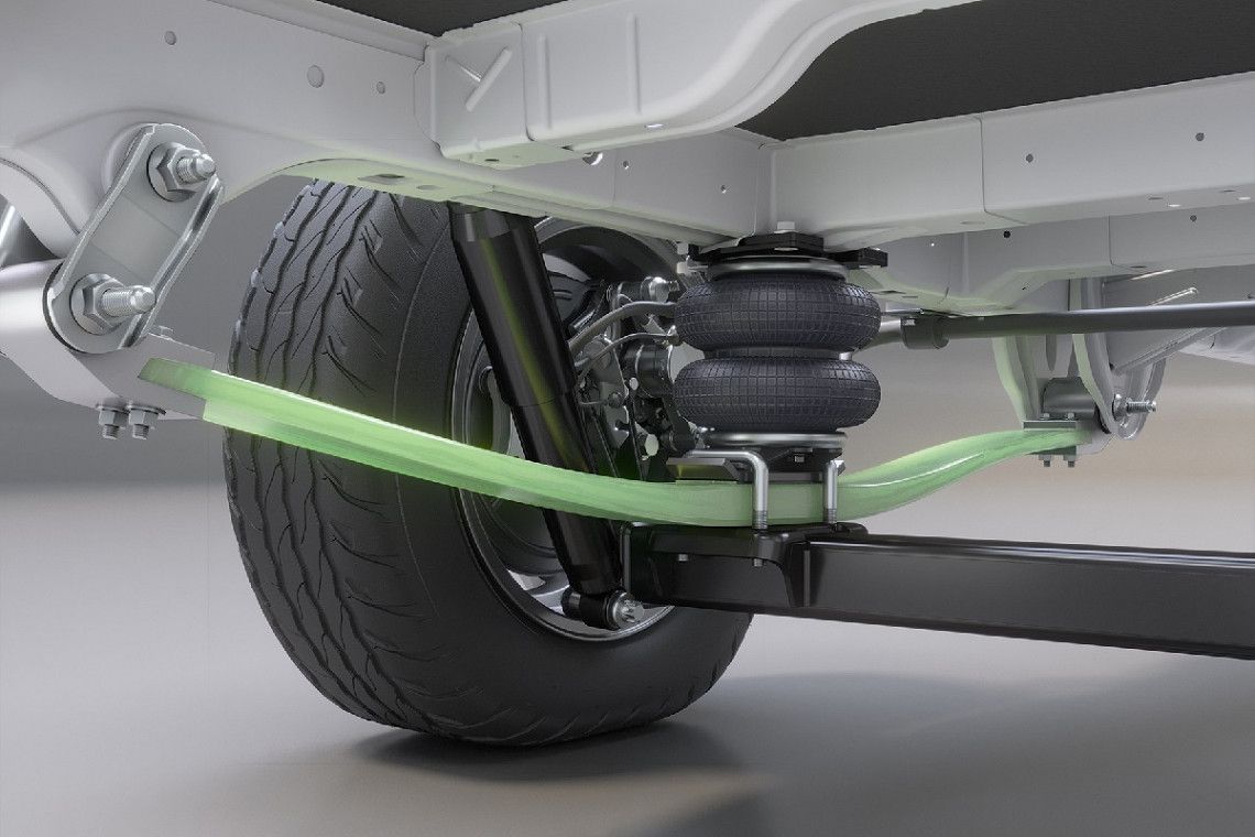 lightweight GRP leaf spring suspension with an 8-inch air suspension on the rear axle