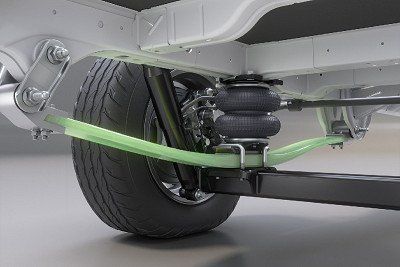 lightweight GRP leaf spring suspension with an 8-inch air suspension on the rear axle
