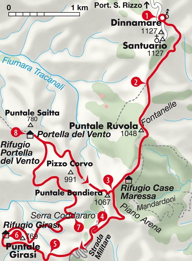 Karte Wanderung Dinnamare auf Sizilien, Italien
