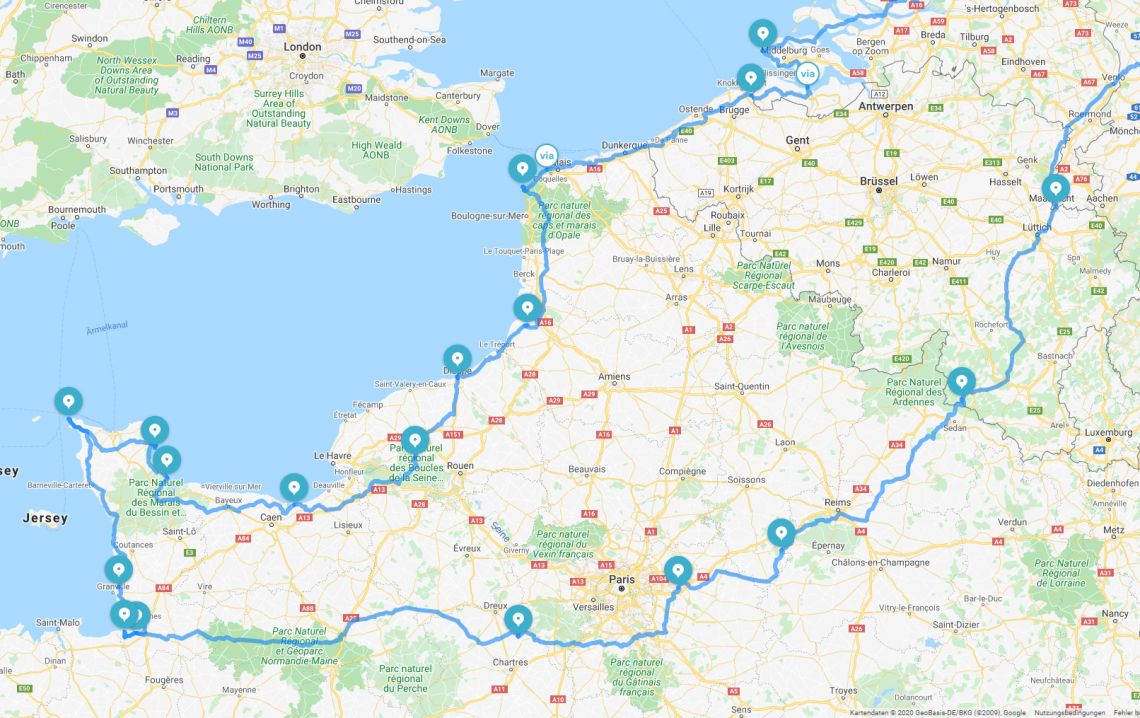 Round trip (10/2019)
Netherlands -> Belgium -> France -> Mont-Saint-Michel