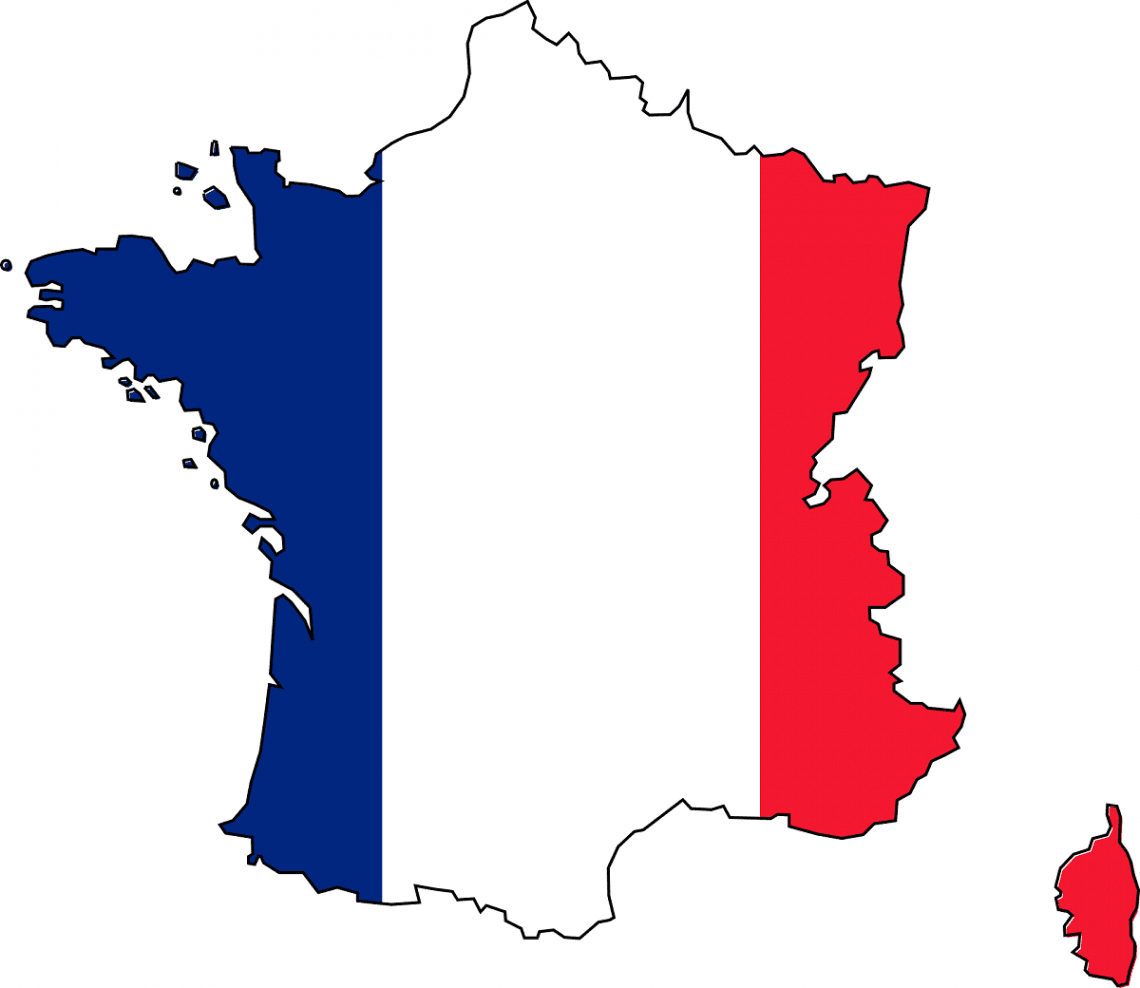graphic map of France in flag colours