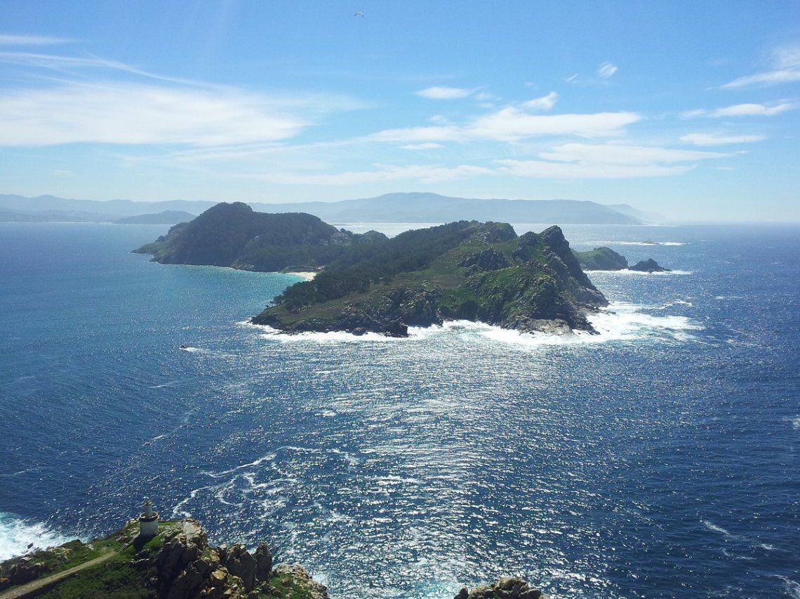 View of the Cies Islands off Vigo, Spain