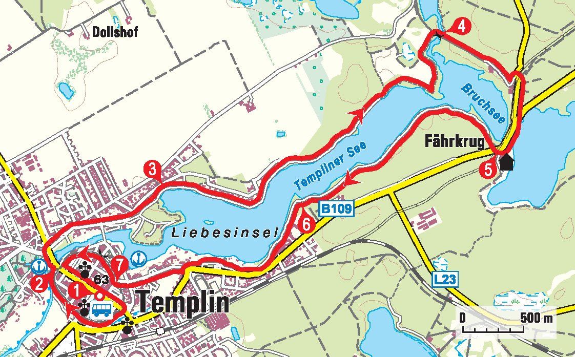 Karte der Wanderung rund um den Templiner See