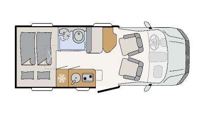 Grafische Darstellung Grundriss Dethleffs Wohnmobil Globebus Performance T16