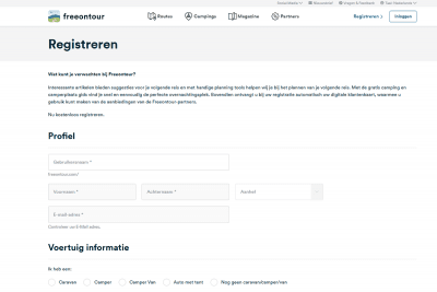Scherm Freeontour-registratieformulier