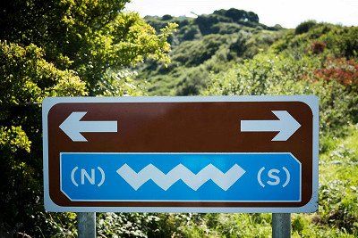 Symbol Wild Atlantic Way auf braunem Strassenschild in Irland