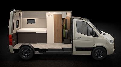 Rendering des Bürstner Campervans Habiton mit Bad vorne